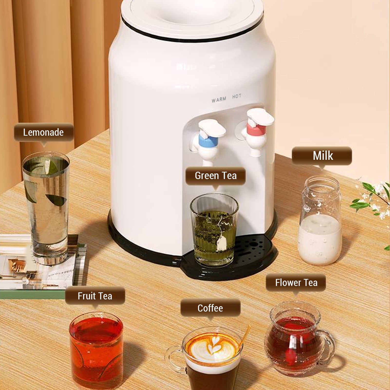 YAHHU Countertop Water Dispenser Top Loading Electric Hot Water Cooler Mini Desktop Design Energy Saving Fast Heating Mechanism For Home And Office Use 220V EU Plug White