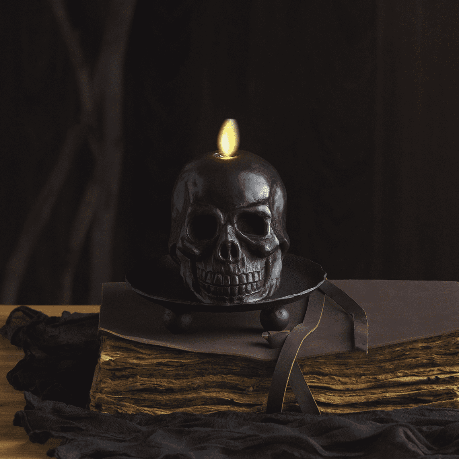 Luminara - Black Flameless Candle Skull - Unscented - 3.75" x 4.25"