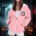 thumbnail image 4 of thefmos Women's Hooded Zip Up Long Sleeve Halloween Print Jacket with Pocket Solid Color Casual Outerwear Fashion Fall Winter Outfit, Pink M, 4 of 8