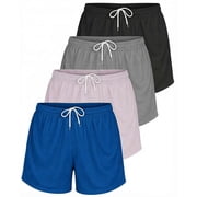 Real Essentials 4 Pack: Womens Active Athletic Performance Mesh Shorts with Pockets (Available in Plus Size)