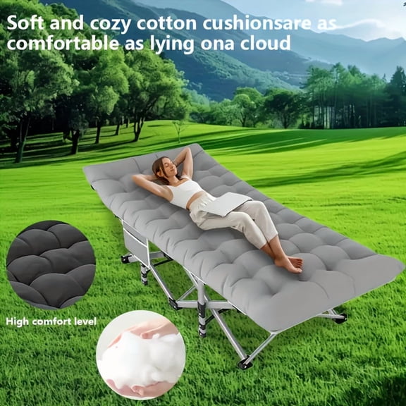 Extra Large Portable Folding Camping Bed | 28.7 Inch Adjustable Lounger with Pillow | Heavy Duty 1200D Oxford Mattress | 500LB Weight Capacity | Outdoor Travel Use Only