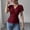 Wine, variant on Women's Wrap V Neck Flutter Short Sleeve Blouse Ruched Cinched Waist Soft Stretchy Knit Slim Fit Solid Color Dressy Casual Tunic Tops For Work Office Daily Going Out Black L