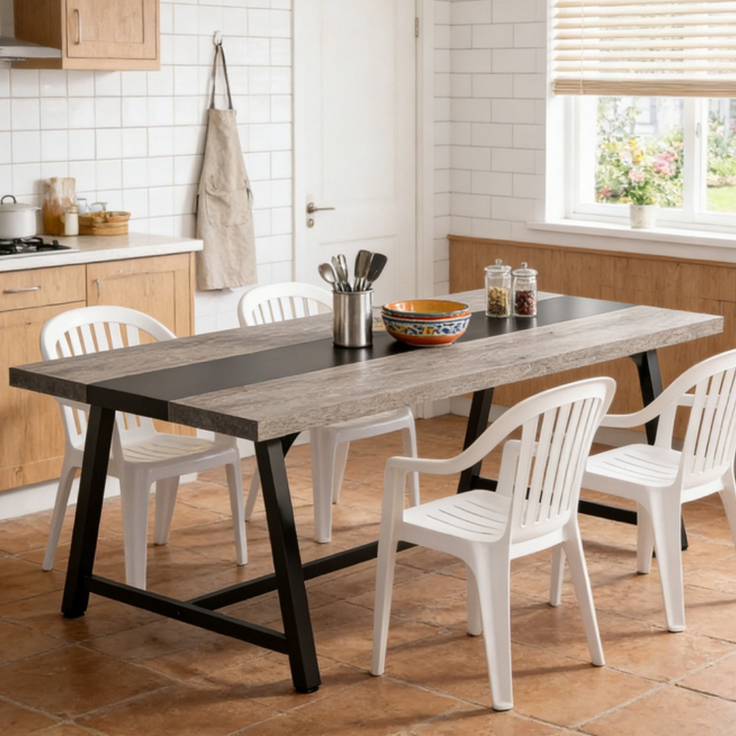 Dining Table, 70.87 in L x 33.46 in W x 29.92 in H, Seats 6-8, Rectangular Kitchen Table with Metal Frame