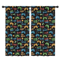 Blackout Kids Curtains,Colorful Controllers Games Words Black Pattern Childrens Insulated Curtains Set Of 2,Bedroom Essentials,Toddler Room Decor 42"x84"
