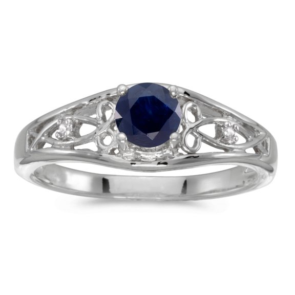 10k White Gold Round Sapphire And Diamond Ring