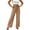 Khaki, variant on Women’s Elastic Waist Drawstring Straight Leg Pants, Embroidered Casual Trousers with side seam floral embroidery details Khaki S