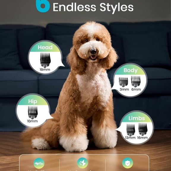 Dog Clippers for Grooming Thick Hair,Low Noise Dogs Grooming Kit with Detachable Stainless Steel Blade,Dog Shaver for Thick/Matted/Knotted/Fine/Wave/Curly Hair,PC18