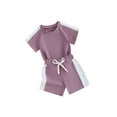 thumbnail image 2 of Musuos Baby Boys Girls Summer Shorts Set 6M 12M 18M 24M 3Y Contrast Color Short Sleeve Crew Neck T-Shirt and Drawstring Shorts, 2 of 10