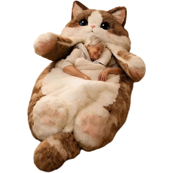 Cat Shaped Plush Sleeping Bag for Adults, 74.8"x31.4" Soft Plush Adorable Cat Envelope Sleeping Bag, Washable Warm Blanket for Camping Sleepovers Home(Q)