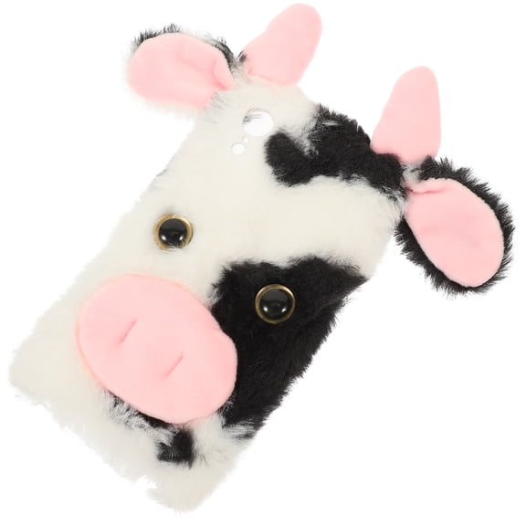 WHAMVOX Black Plush Cow Phone Case Fluffy Anti-Fall Smartphone Shell