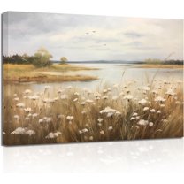 ZHONGYUTONG Retro Landscape Wall Art Wildflower Field Meadow Painting Prints French Country Canvas Pictures Rustic Botanical Farmhouse Wall Decor Framed (24.00" x 36.00")