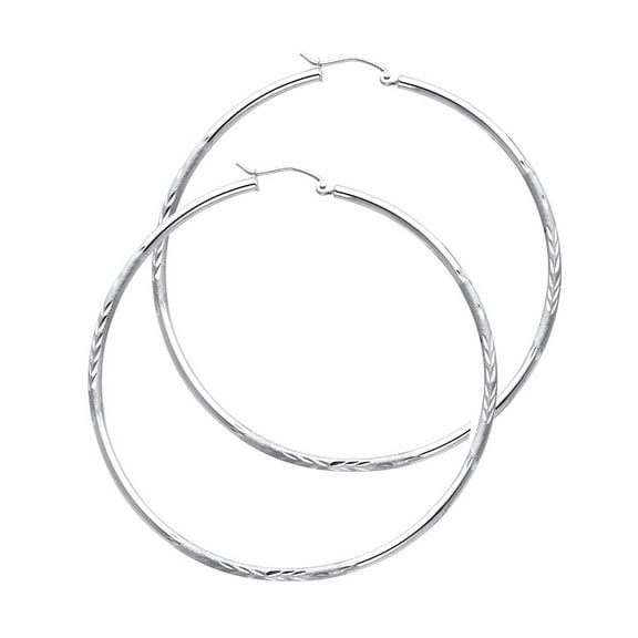 14k White Gold Hoop Hinge Clasp Circle Round Earrings Jewelry Female Unisex