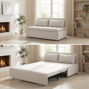 Mjkone Convertible Sofa Bed Queen Size,Linen Pull Out Sofa Bed with Cushions&Throw Pillows,Revesible Sleeper Couch for Apartment/Small Spaces,Beige