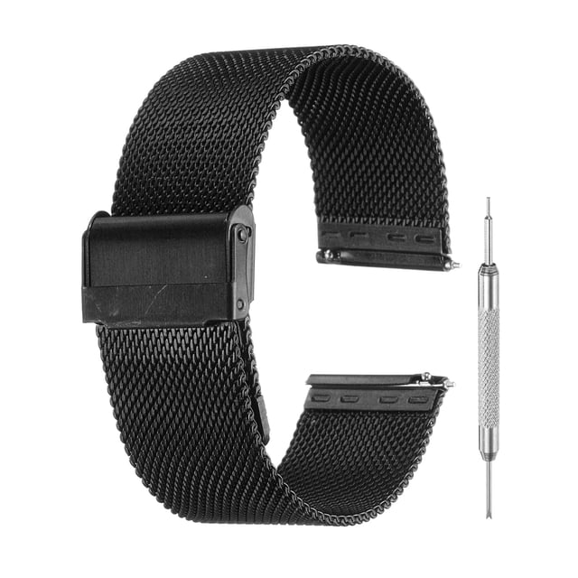 Correas de reloj de malla para hombres y mujeres, correa de reloj de malla de acero inoxidable con herramientas (22 mm, negro)