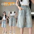 thumbnail image 3 of Tiijoy Toddler Girls Baggy Stretch Denim Shorts Knee-Length Pull On Casual Jean Shorts, 3 of 8