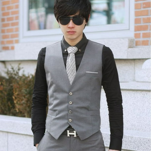 Chaleco de traje para hombre, chaleco pequeño ajustado, versión coreana del chaleco de herramientas de cuatro botones, vestido formal