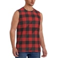 thumbnail image 2 of Pofeuu Red Black Plaid Print Men's Muscle T-Shirt, Sleeveless, Muscle Tank, Classic Muscle Tee Top For Men Casual Sleeveless Muscle T-Shirt Trendy Clothes-Small, 2 of 7