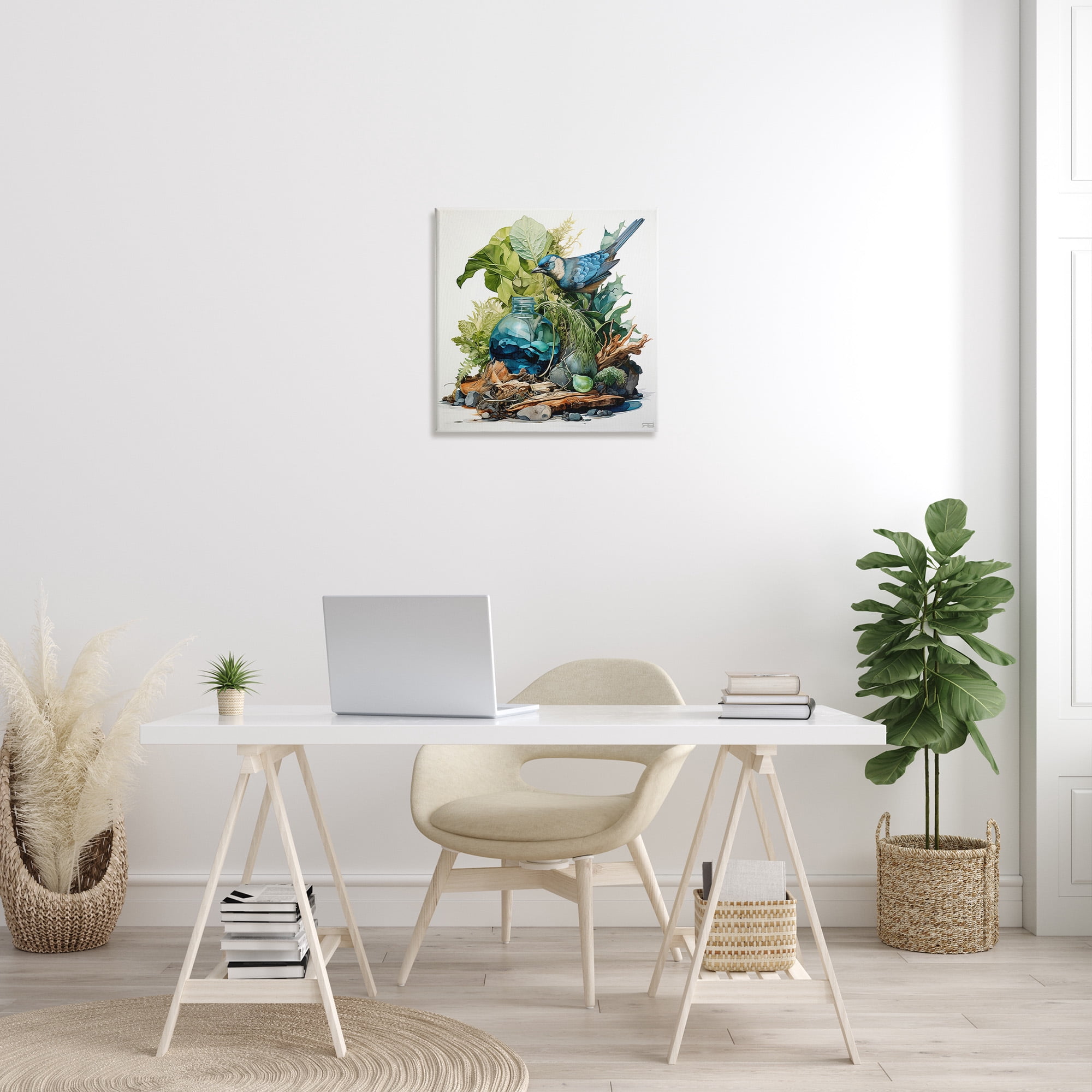 Stupell Industries Bluebird & Woodland Plants Animals & Insects Painting Gallery Wrapped Canvas Art Print Wall Art, 24 x 24