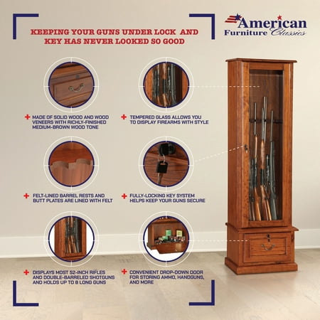 American Furniture Classics 8 Gun Key Locking Wood Cabinet, Brown