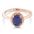 thumbnail image 2 of Gem Stone King 18K Rose Gold Plated Silver Blue Lapis and White Diamond Engagement Ring for Women (1.41 Cttw, Gemstone Birthstone, Oval 8X6MM, Available in Size 5, 6, 7, 8, 9), 2 of 4