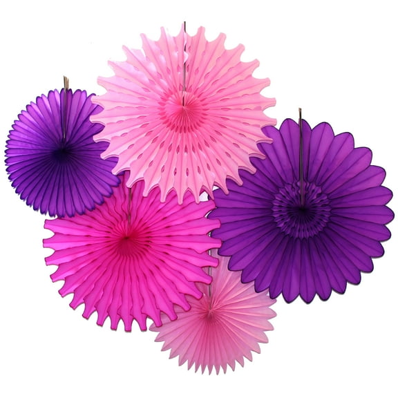 Devra Party Cerise, Purple, and Dusty Rose Large Tissue Paper Fan Decorations, 13 and 18 Inches (5 Piece)