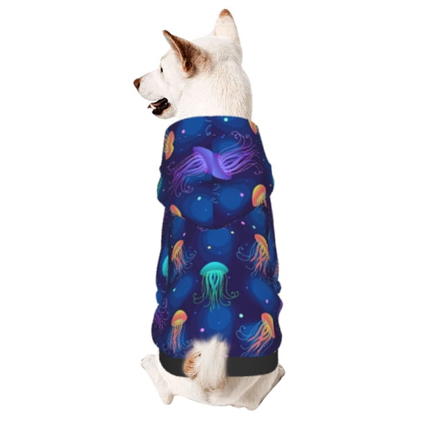 Fotbe Jellyfish colorful Sudadera con Estampado para Perros Pequeños – Suéter con Capucha para Mascotas, Tela Suave de Forro Polar con Bolsillo-Large