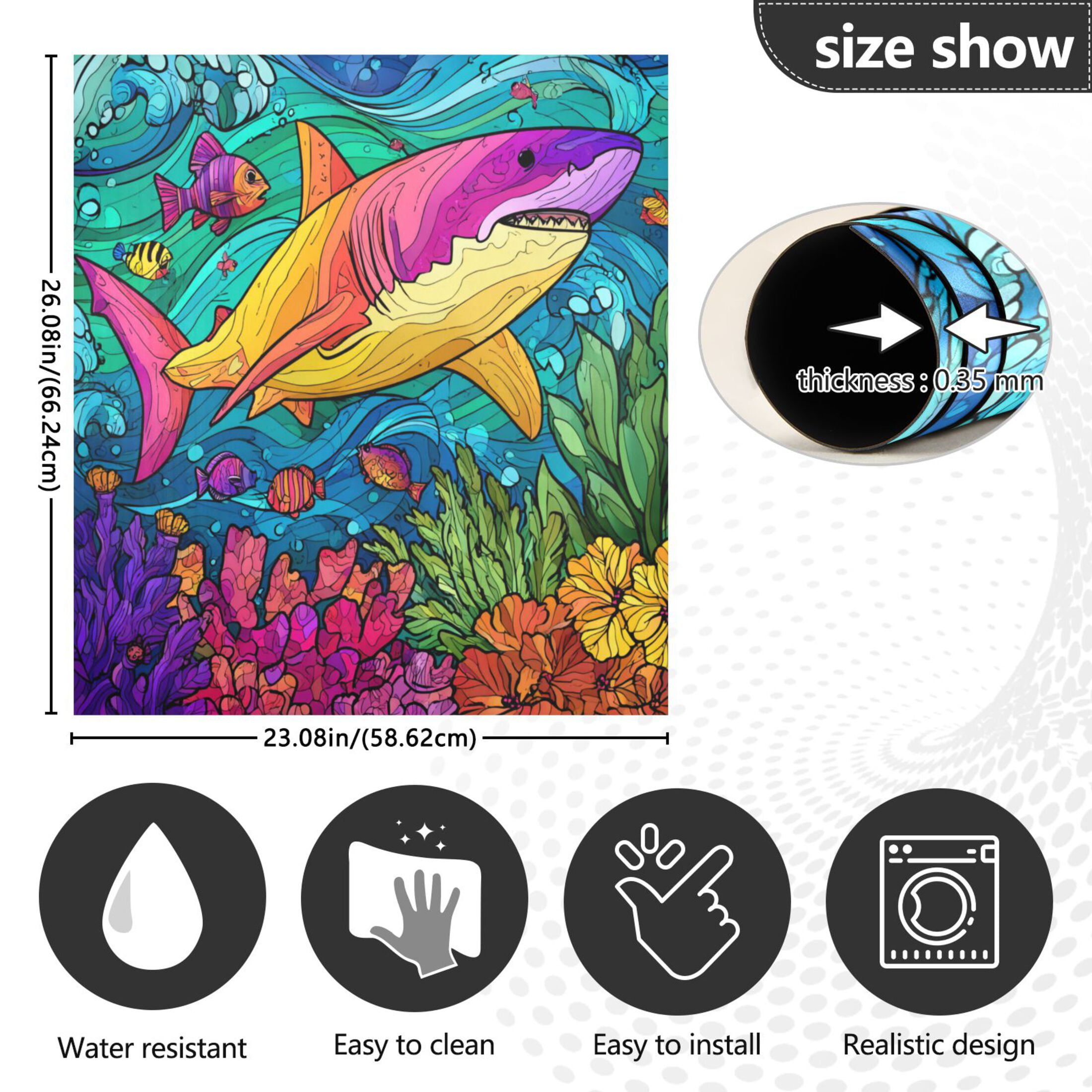 Dishwasher Magnetic Refrigerator Magnet Cover Sticker Home Decorative 23"x26" Colorful Shark Pattern