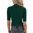 thumbnail image 4 of PEXLYCLU short sleeve sweater for women, womens short sleeve sweater, summer sweaters for women, Women's Spring Summer Scalloped Short Sleeve Tops Textured Shirts, Army Green L, 4 of 7