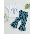 thumbnail image 2 of Wassery Kid Girls Pants Set Infant Baby Girl Clothes Short Sleeve Crew Neck Letters Cactus Print T-shirt with Flower Flare Pants 6M 12M 18M 24M 2T 3T 4T Toddler Summer Outfit, 2 of 8