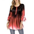 thumbnail image 1 of Gradient Color T Shirt Women Gradient T Shirt Casual Button Round Collar Ruffle Sleeve Blouse Swing Loose Top, 1 of 9