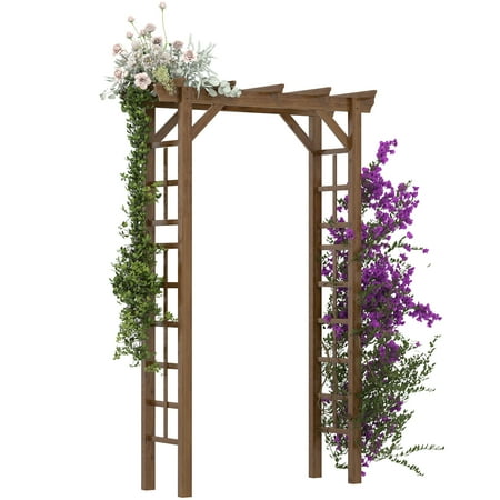 85" Wooden Garden Arbor for Wedding and Ceremony, Outdoor Garden Arch Trellis for Climbing Vines - Carbonized