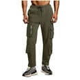 thumbnail image 3 of Timoontee Men's Casual Trousers Drawstring Elastic Waist Flat Front Cargo Pants Regular Lightweight Zipper Solid Pockets Workwear Pants Army Green XXL, 3 of 7