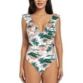 thumbnail image 3 of Goofa Hawaii Palms Printed Women's Ruffled One Piece Swimsuit,V Neck Adjustable Lace Up Flattering Bathing Suit,Poolside Fashion Beachwear-Large, 3 of 8