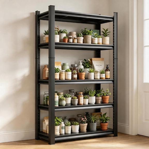 4-Tier Green Plant Storage Rack, Heavy-Duty FreeStanding Stand, 54"H Adjustable Metal Plant Stand, 3000lb Waterproof & Rust-Proof Flower Pot Rack for Home Courtyard Balcony 16"W*10"D*54"H Black