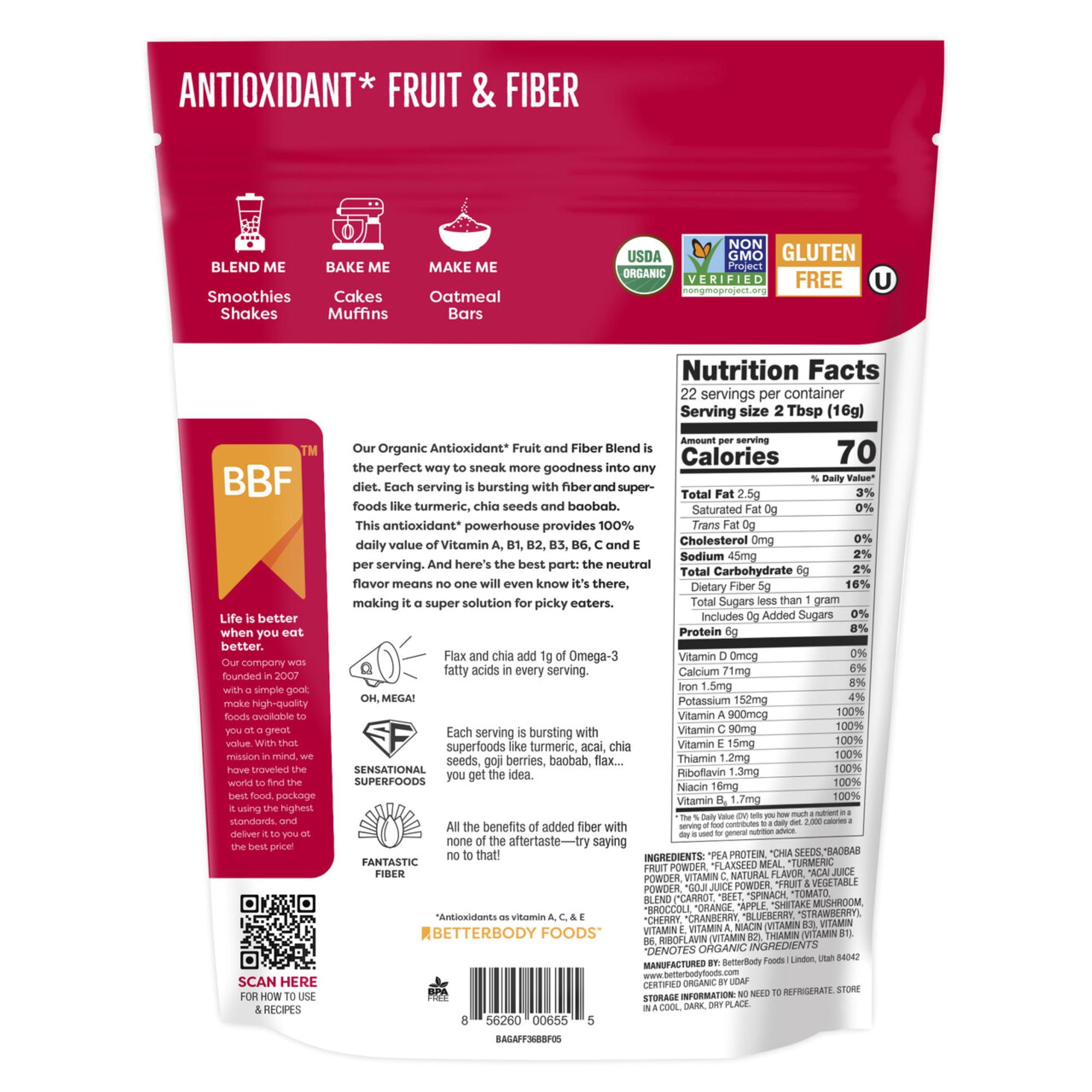 BetterBody Foods Antioxidant Fruit & Fiber Powder, 12.7 oz