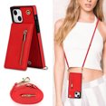 thumbnail image 6 of Allytech for iPhone 14 2022 Case with Crossbody Strap, PU Leather Stand Wallet Purse Case with Credit Card Slots Zipper Pocket Detachable Shoulder Strap Case for iPhone 14 6.1", Red, 6 of 12
