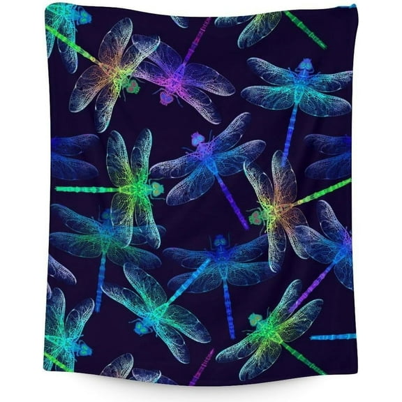 Dragonfly Blanket - Soft, Fuzzy & Warm - 60"x80" Twin Size Blanket for Bed, Couch & Living Room - White Aesthetic Throw Gifts for Women