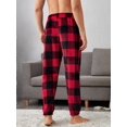 thumbnail image 2 of Men Buffalo Plaid Print Drawstring Waist Teddy Pajama Pants, 2 of 5