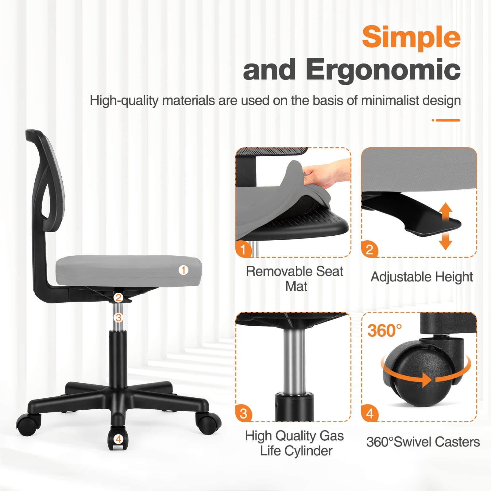 Low-Back Mesh Armless Swivel Office Chair with Lumbar Support