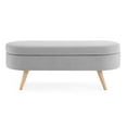 thumbnail image 3 of GZXS Oval Upholstered Storage Bench, Linen Fabric Padded Seating Bench with Natural Rubber Wood Legs, Suitable for Bedroom & Living Room (Light Gray, 43.5"W), 3 of 10
