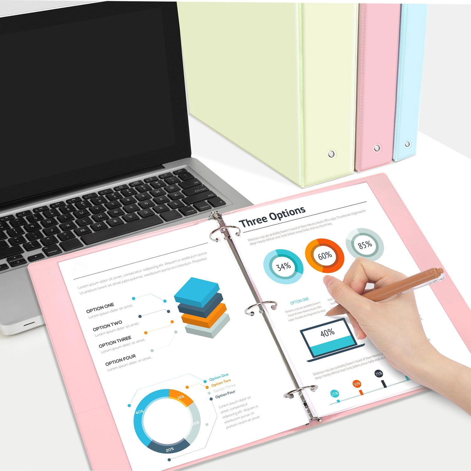 3 Ring Binder 1 inch + 5 Subject Notebook College Ruled 400 Pages, 5 Color Pocket Dividers, Letter Size, Office Combo,Pink
