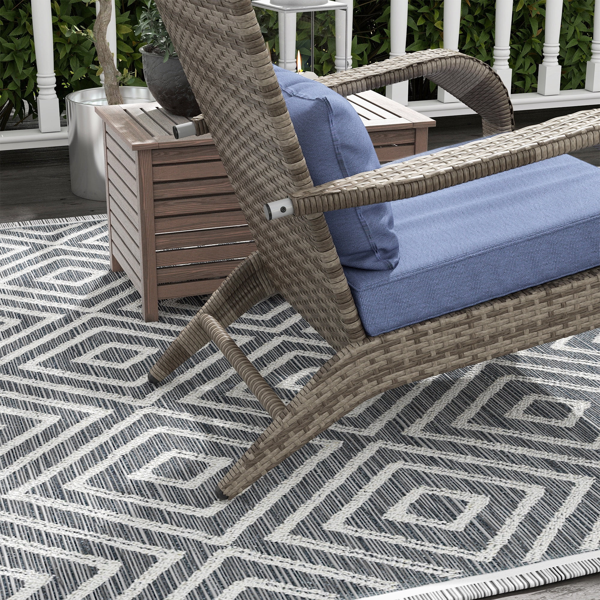Comfortable,Soft Upholstered Cushions and Footstools,Patio Wicker Adirondack Chair with Ottoman,Outdoor Fire Pit Chair with Cushions, High-Back,Large Seat & Armrests for Deck,Garden & Backyard,Gray