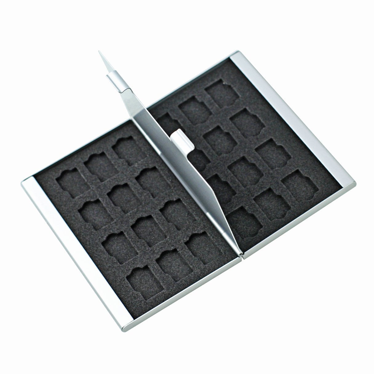 Foto&Tech Silver Aluminum Memory Card Carrying Case 24 Slots for Micro