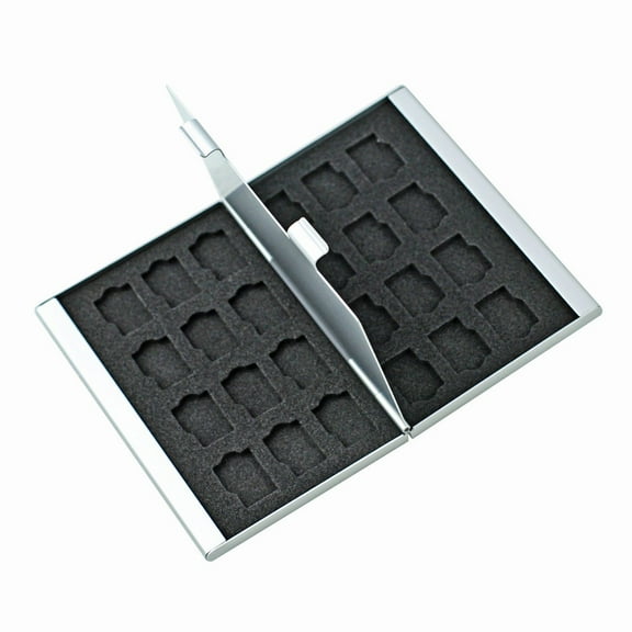 Foto&Tech Silver Aluminum Memory Card Carrying Case 24 Slots for Micro SDHC Card Lexar Sony Samsung