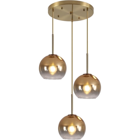 KCO Lighting 3 Light Globe Cluster Pendant Light, Modern Gold Glass Cluster Chandelier, Multi Globe Hanging Lamp