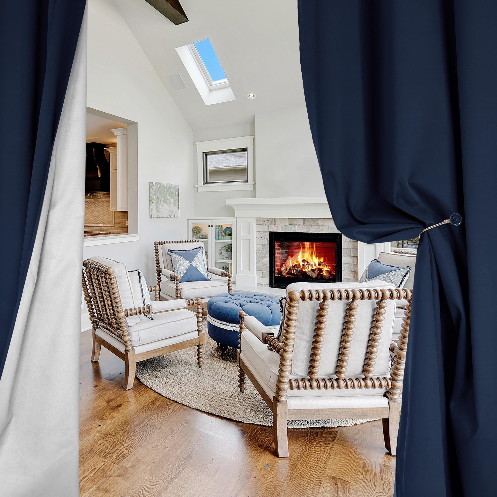 Deconovo Blackout Curtains with Silver Coating Back Room Darkening Drapes for Dining Room 42x63 inch Navy Blue 2 Panels