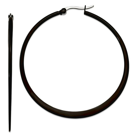 Stainless Steel Tapered Polished Hinged hoop Black Plated 55mm Hoop Earrings 48x2mm Wide 2mm Thick Hoop Earring for Wome