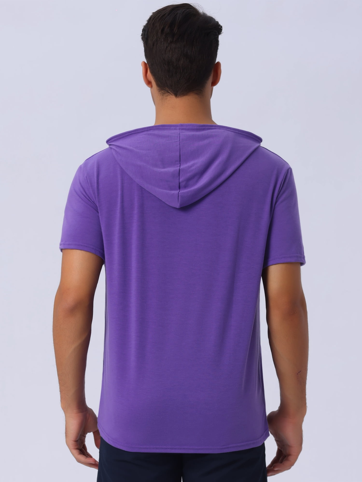 DARING DIVA Men's Casual Short Sleeve Pullover Drawstring Hooded T-Shirt XL Purple