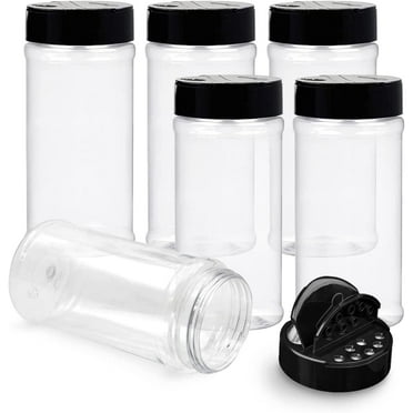 6 Pack 12 Oz Plastic Spice Jars with Black Cap, Clear and Safe Plastic Bottle Containers with Shaker Lids for Storing Spice, Herbs and Seasoning Powders, BPA Free, Made in USA