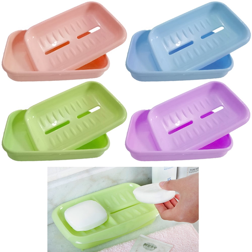 2PCS Soap Dish With Drain Container Soap Saver Bathroom Shower Soap Holder Case 